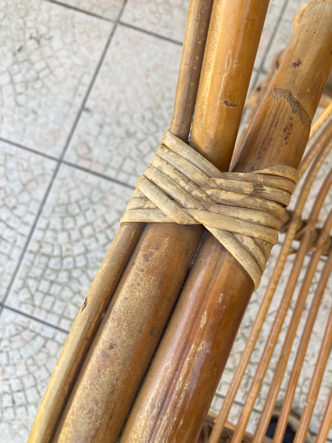 Vintage shell rattan armchair