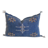 Blue silk pillow, moroccan sabra cushion, handmade cactus silk pillow, berber sabra cushion, pillow throw, moroccan sabra lumbar cushion