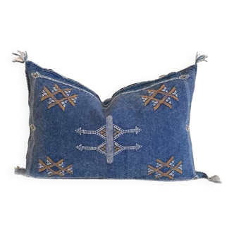 Blue silk pillow, moroccan sabra cushion, handmade cactus silk pillow, berber sabra cushion, pillow throw, moroccan sabra lumbar cushion