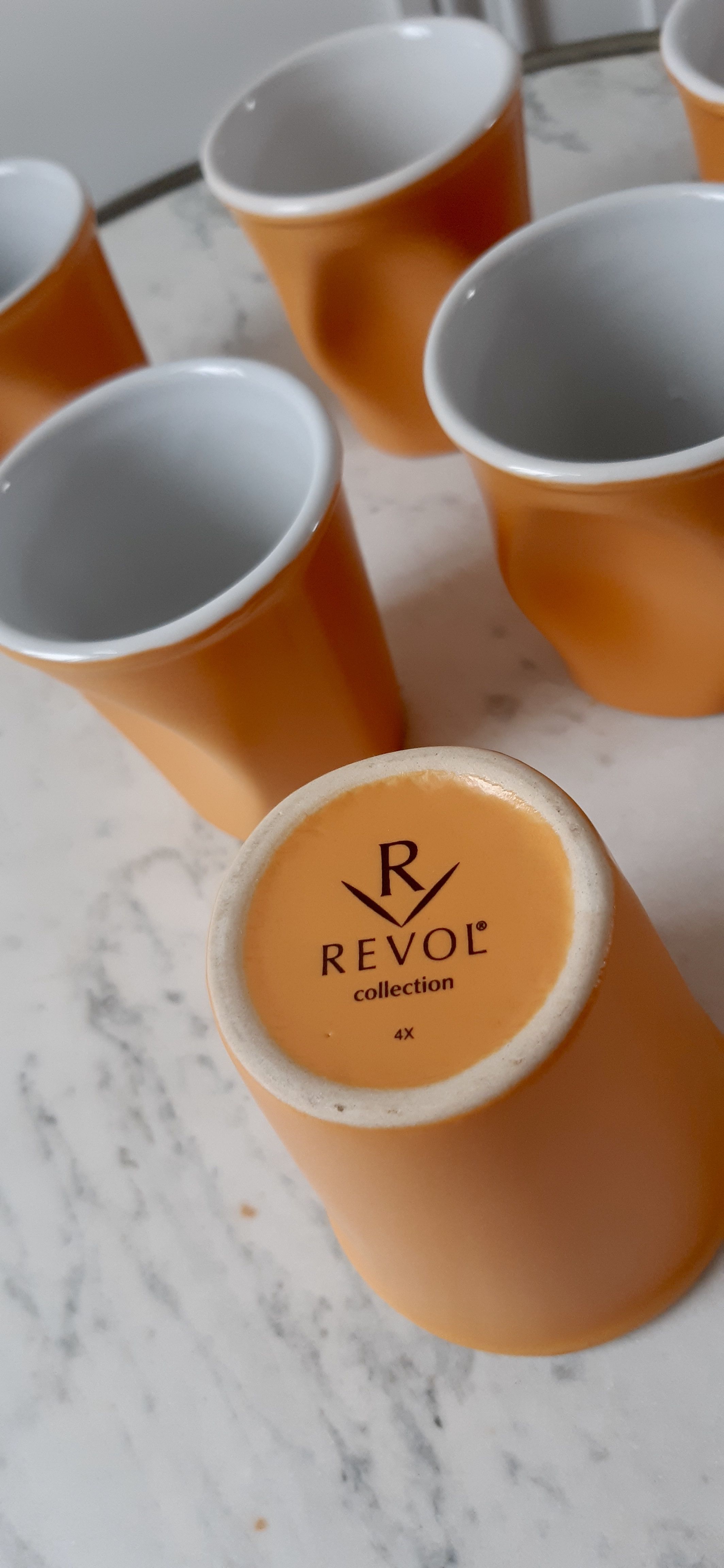 Set of 6 Orange Crumpled Espresso Coffee Cups Revol