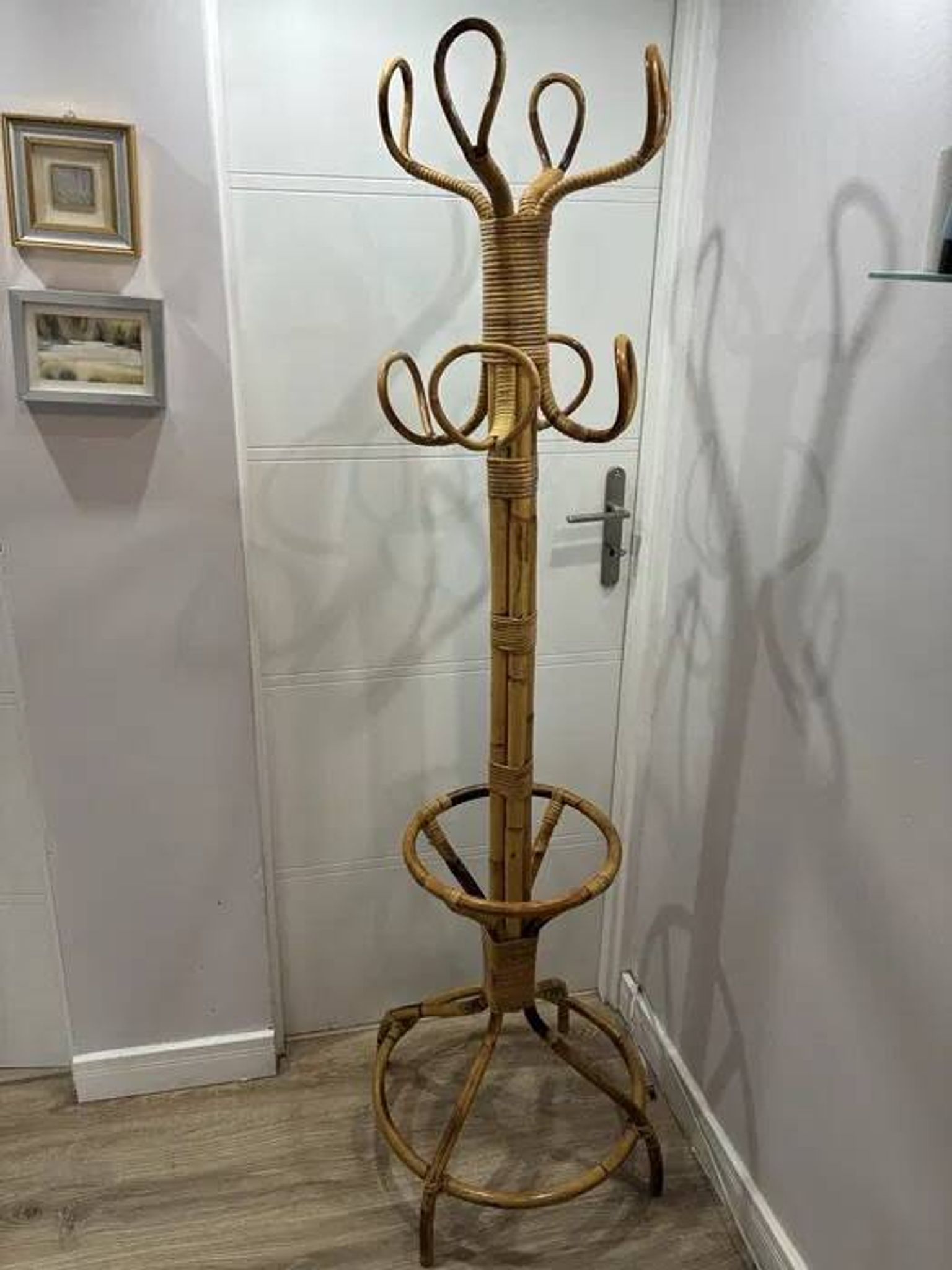 Vintage Italian Bamboo Rattan Coat Stand 1970s