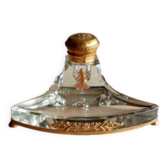 Cut crystal and bronze inkwell
