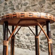 Vintage Round Bamboo and Wood Side Table | Mid-Century Bohemian Accent Table – 1950s/70s