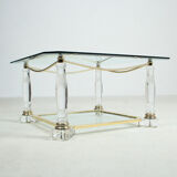 Table basse Hollywood Regency vintage en laiton & verre 1970s