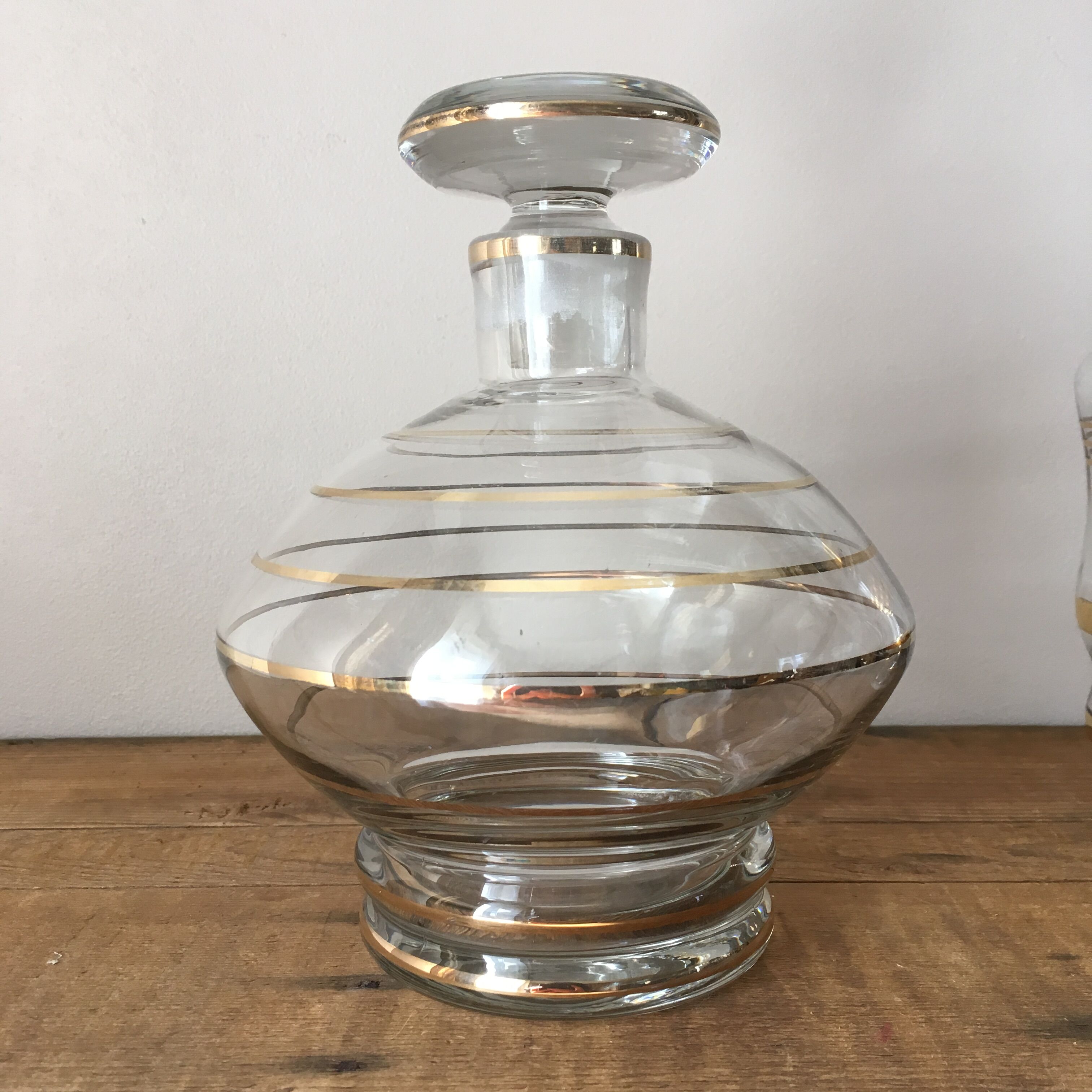 2 decanters with gold piping, 1960s