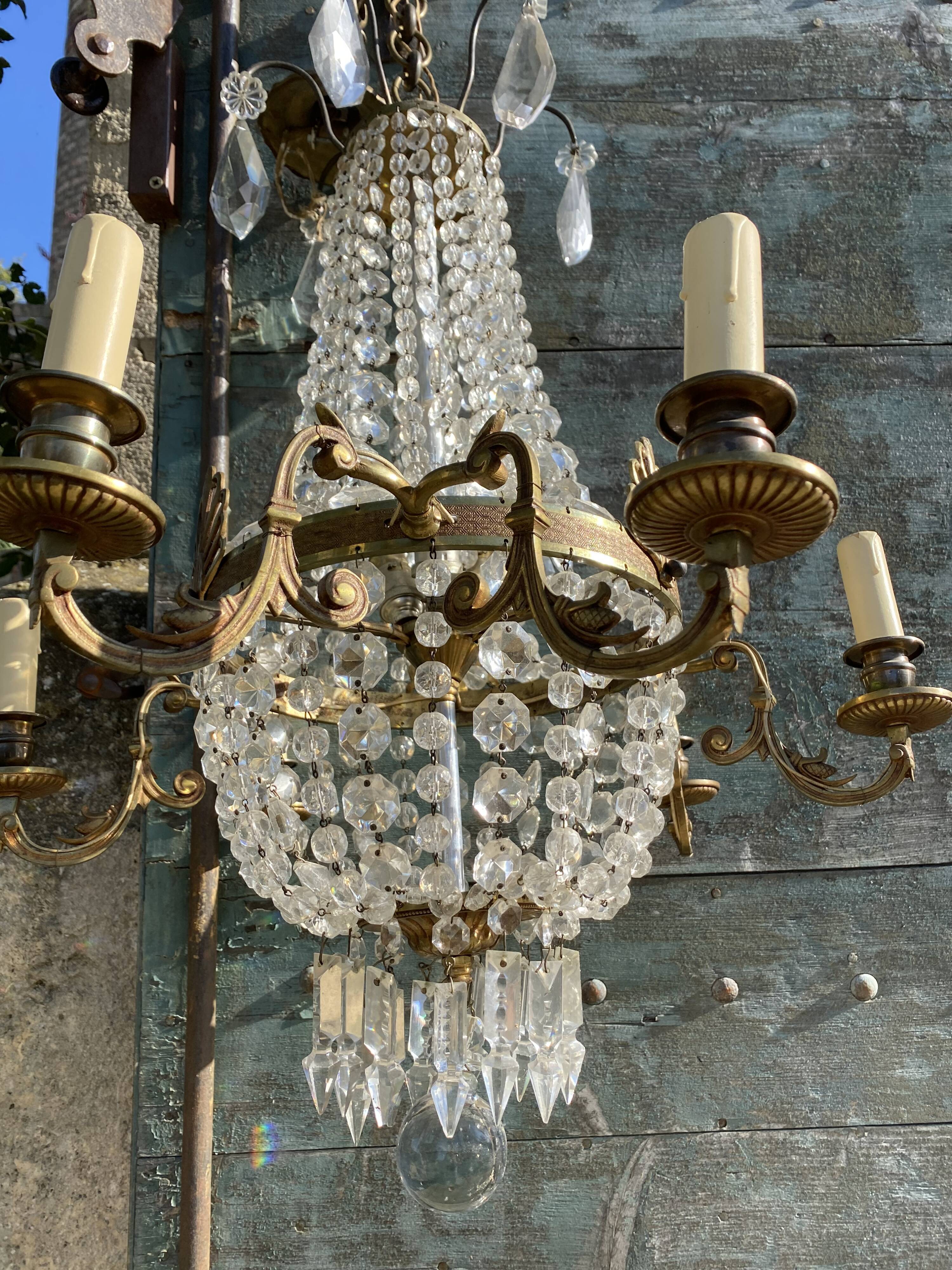 Bronze and crystal hot air balloon chandelier