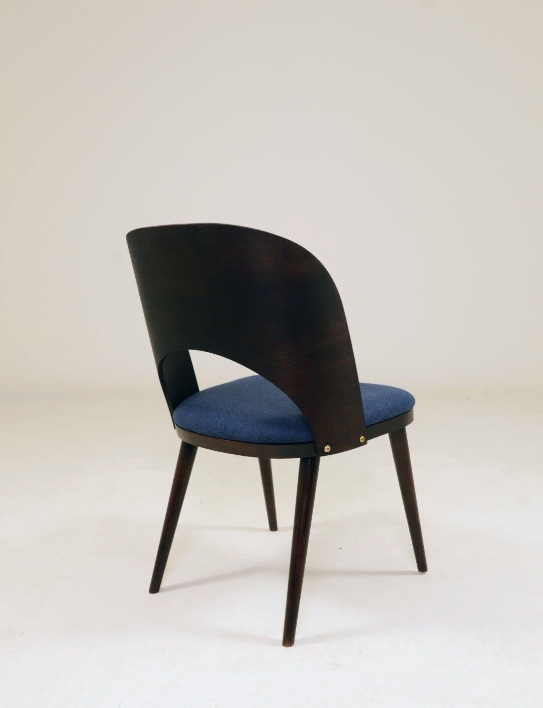 6 chaises de salle à manger vintage en chêne massif et en laine bleue