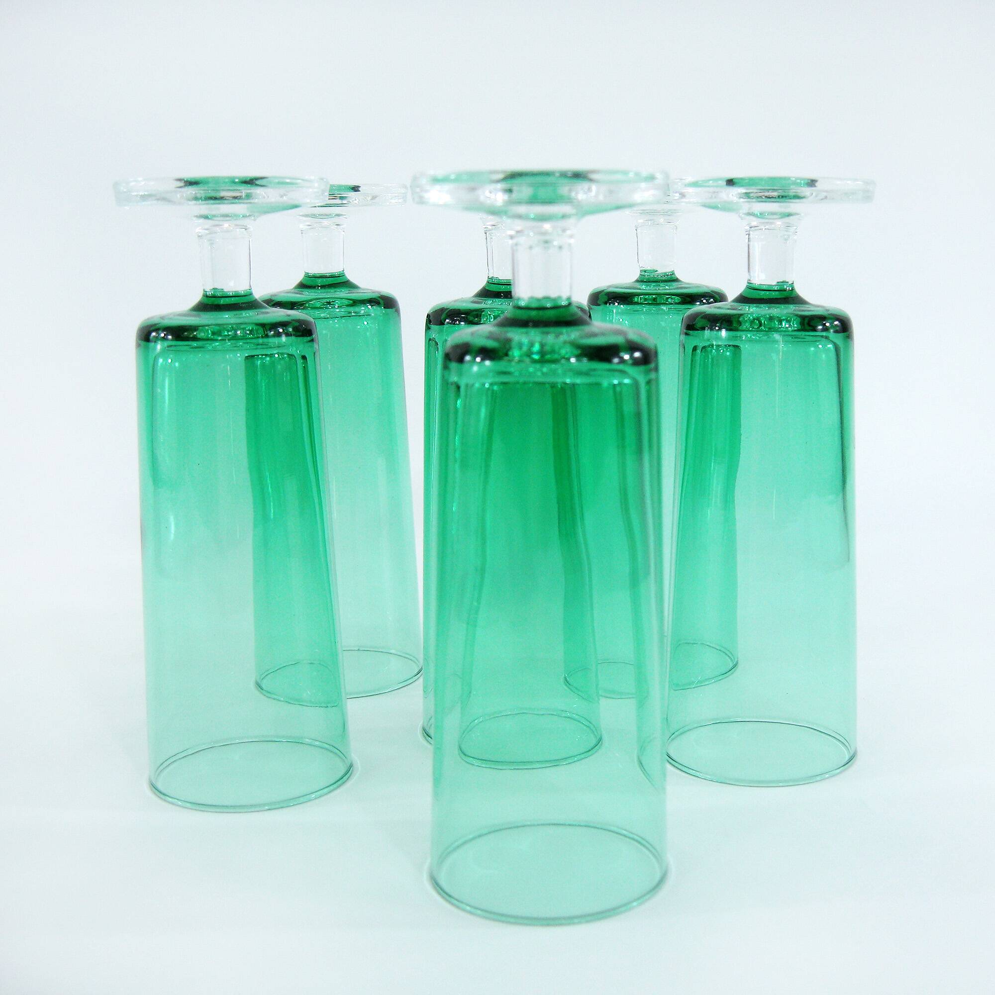 6 vintage mint green champagne flutes - Luminarc Arcoroc France