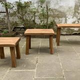 Lot de 3 tables gigognes brutalistes en chêne massif