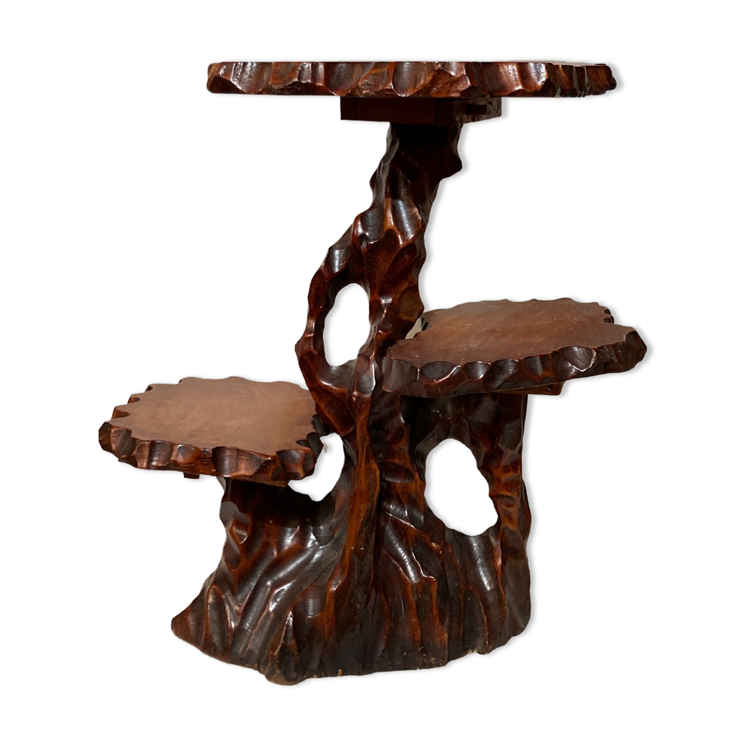 Biomorphic brutalist tree triple plant stand or side table, Dutch 1960s