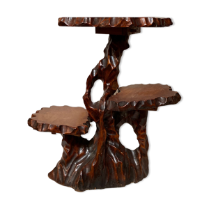 Arbre brutaliste biomorphique triple plante stand ou table d’appoint, néerlandais des années 1960