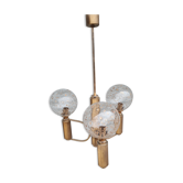 Brass and blown glass chandelier inlaid with gold