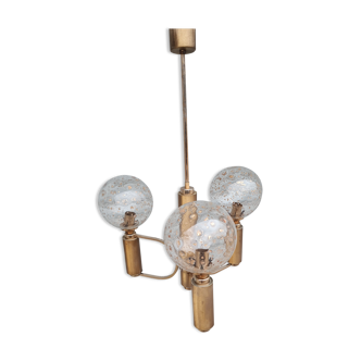 Brass and blown glass chandelier inlaid with gold