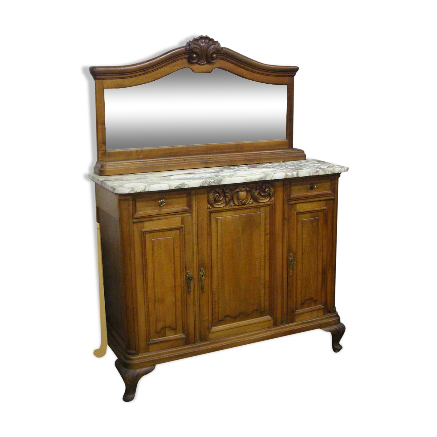 Buffet / Carved Wooden Vaisselier with Mirror and Marble