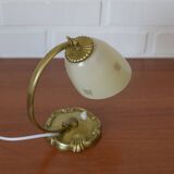 Antique Bedside Lamp / Art Deco Desk Lamp / Brass Table Light / Hand Blown