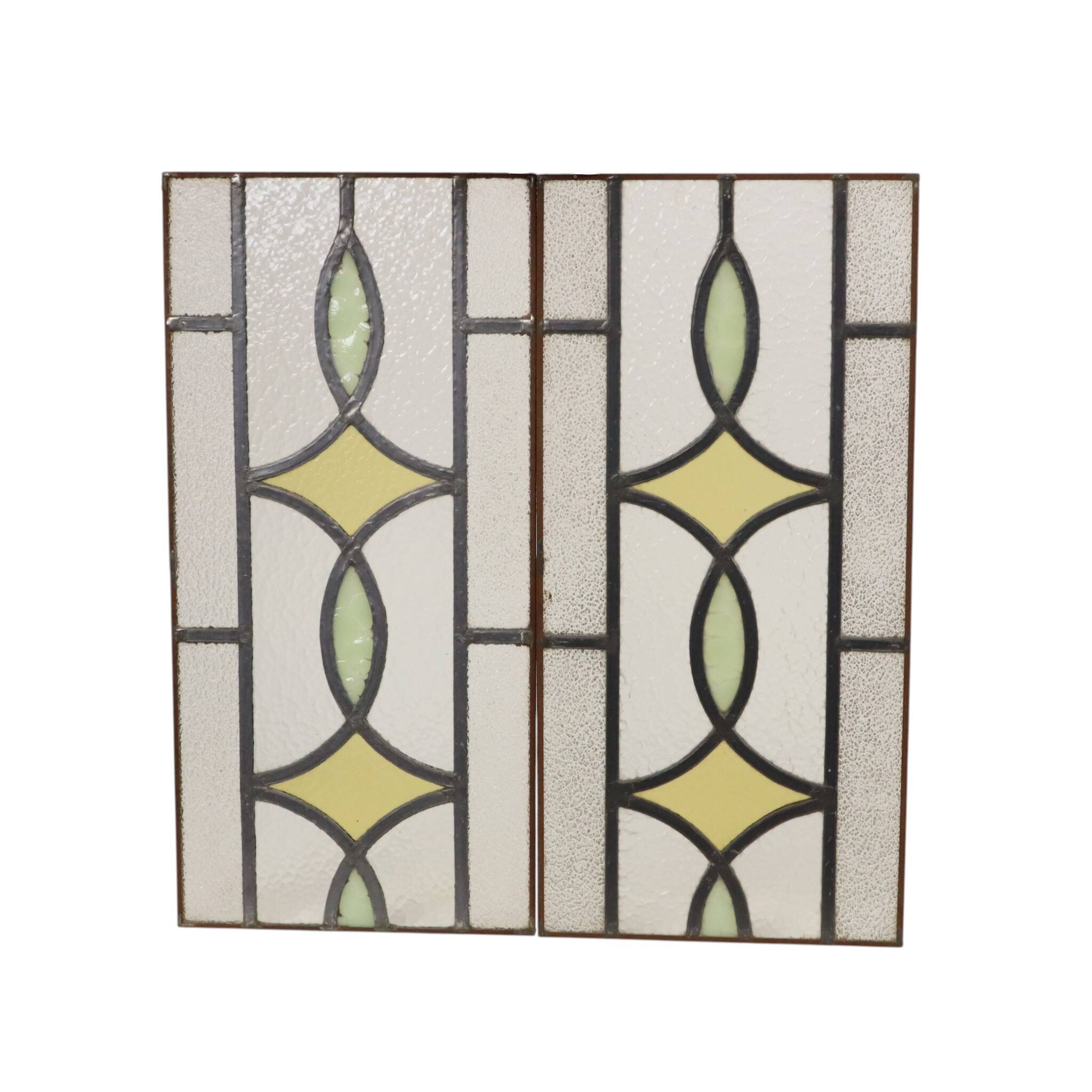 Art Deco Geometric Stained Glass Window 51x24cm