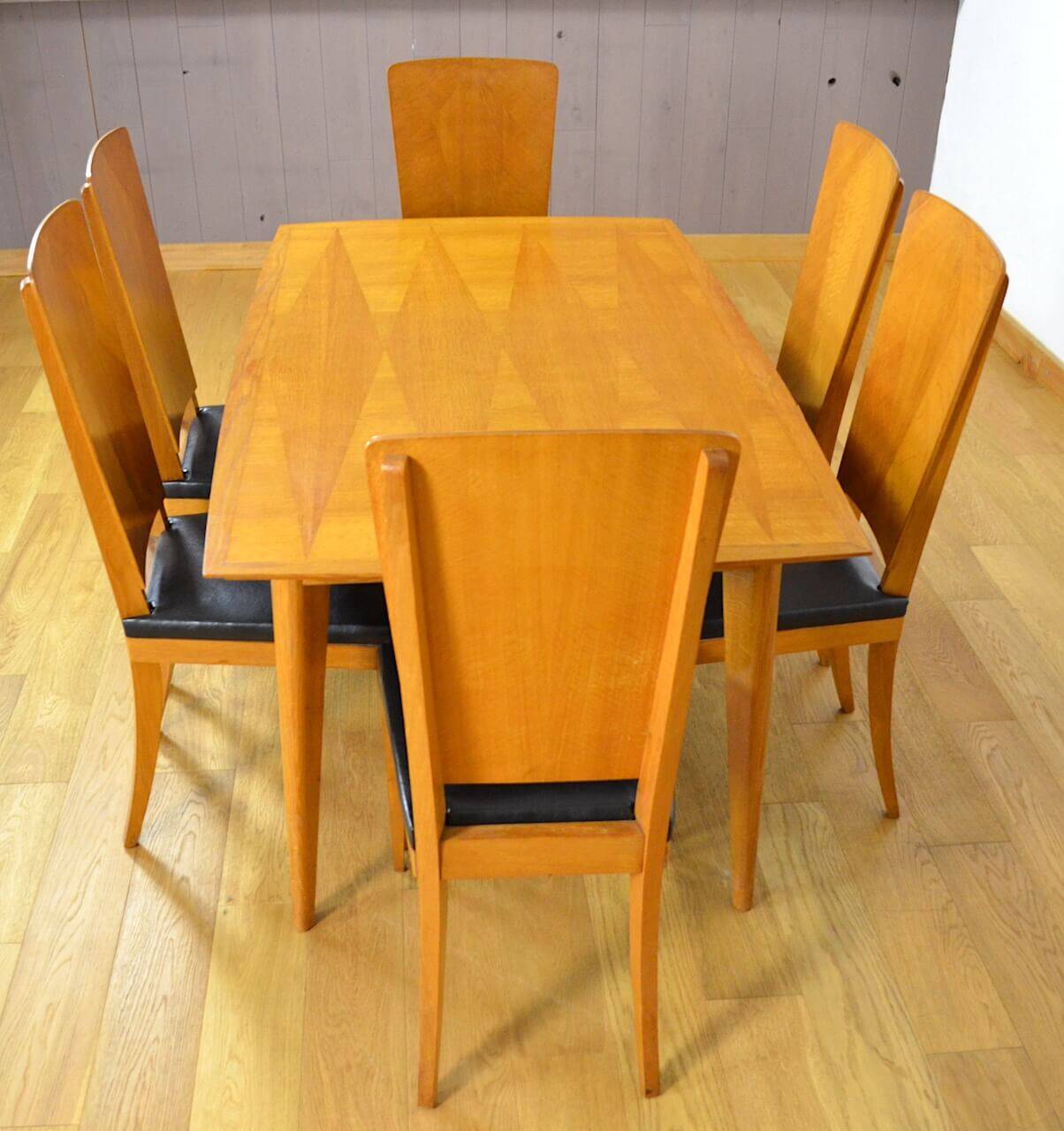 6 Vintage Light Oak Chairs, France 1960