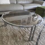 Round coffee table in smoked glass with chrome legs