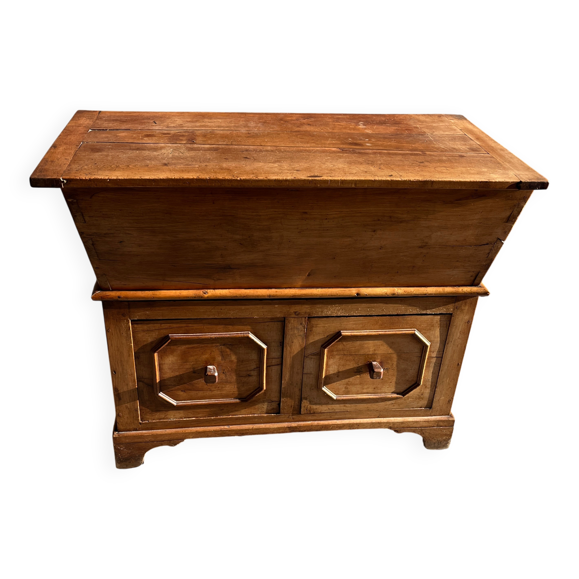 Old wooden baker's chest with storage drawers