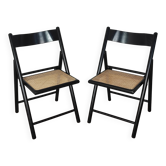 Chaises pliantes en bois et rotin