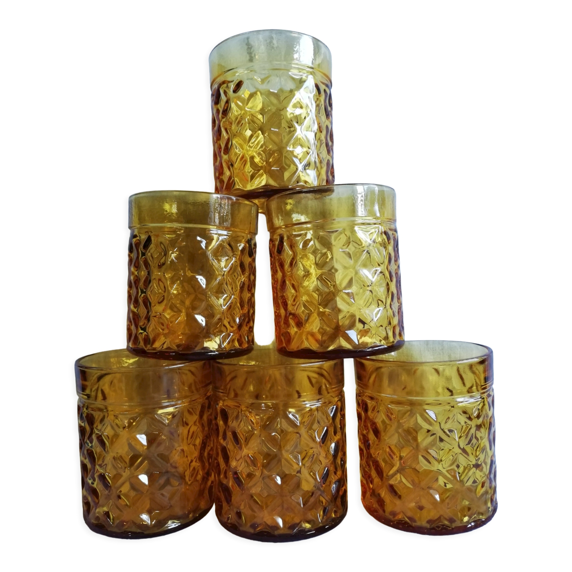 Set of 6 old Pernod amber glasses