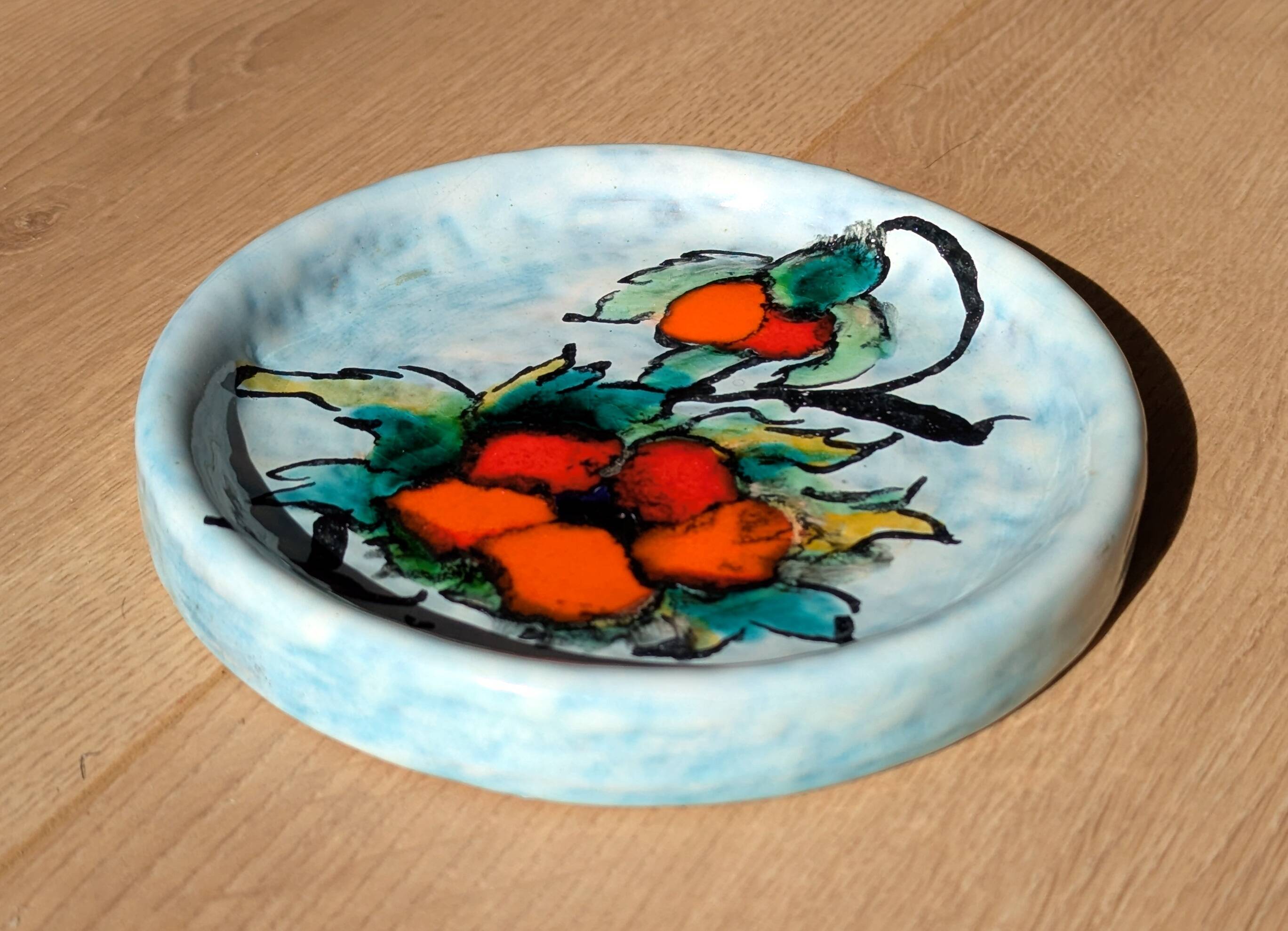 Wall plate - Yves Clément - Ceramic Enamel - Hand-painted flowers