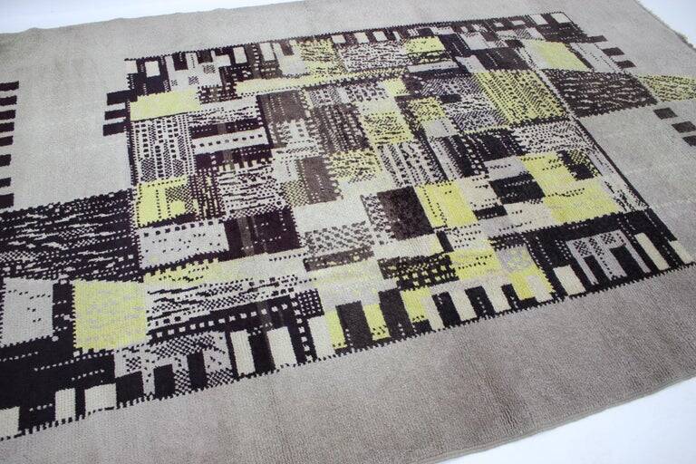 Rare beautiful hand made abstract design wool carpet / rug, 1940s