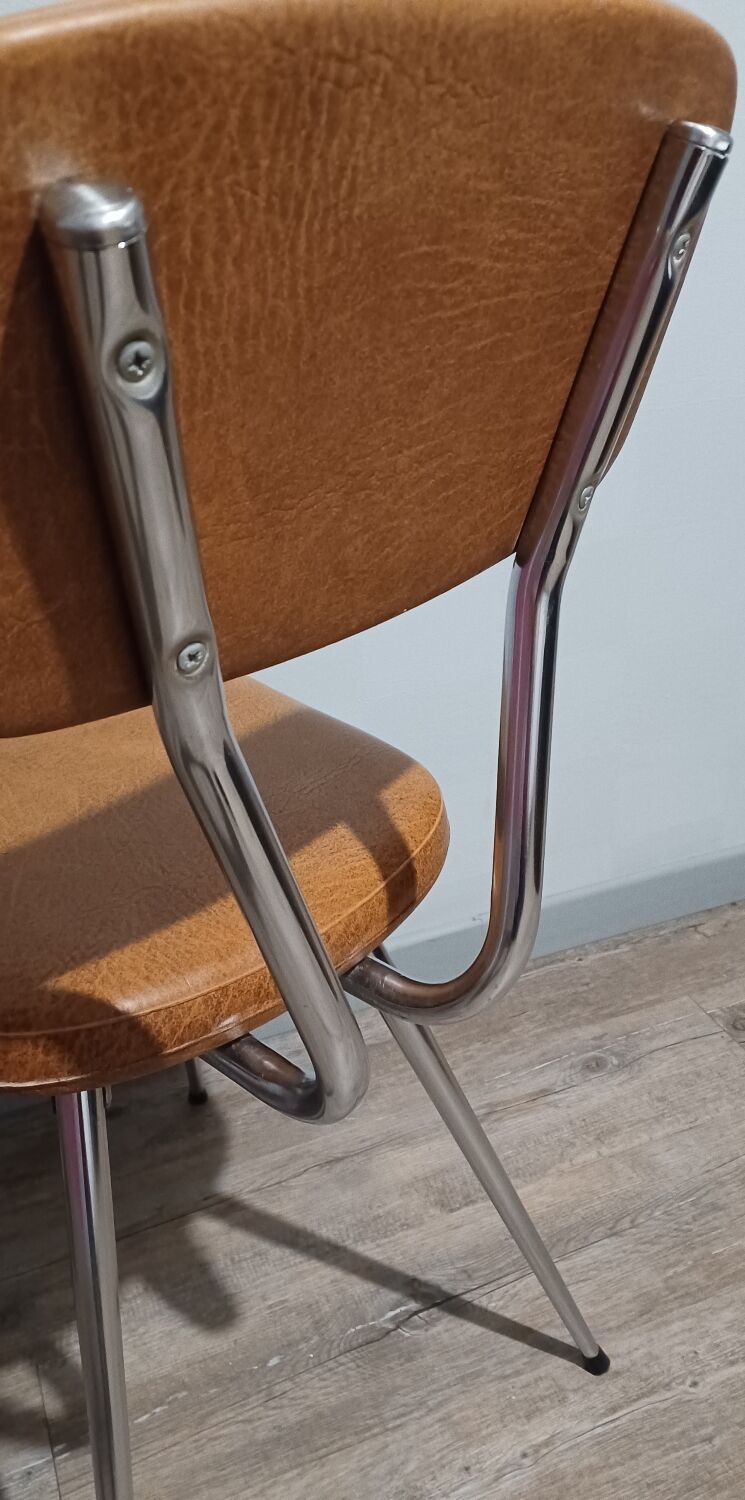 Pair of vintage faux leather and chrome chairs