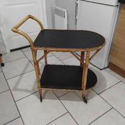 Vintage rattan serving trolley