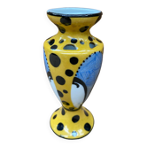 Ancien vase soliflore henri delcourt en céramique jaune & pois vintage