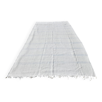 Tapis Beni Ouarain Écru Vintage, Tapis Berbère Minimaliste, 206x354 Cm