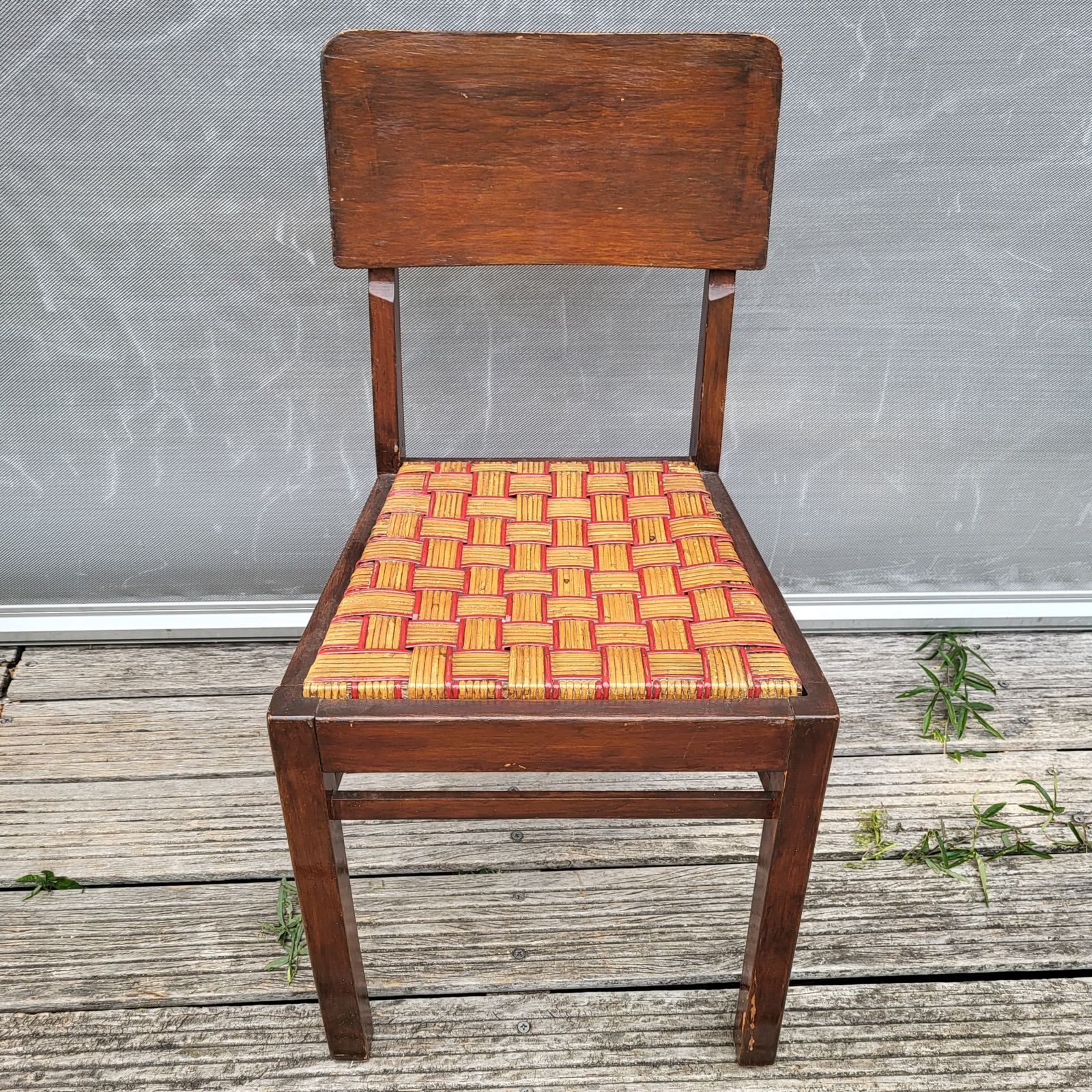 Set de 2 chaises bistrot 1950 bois et rotin