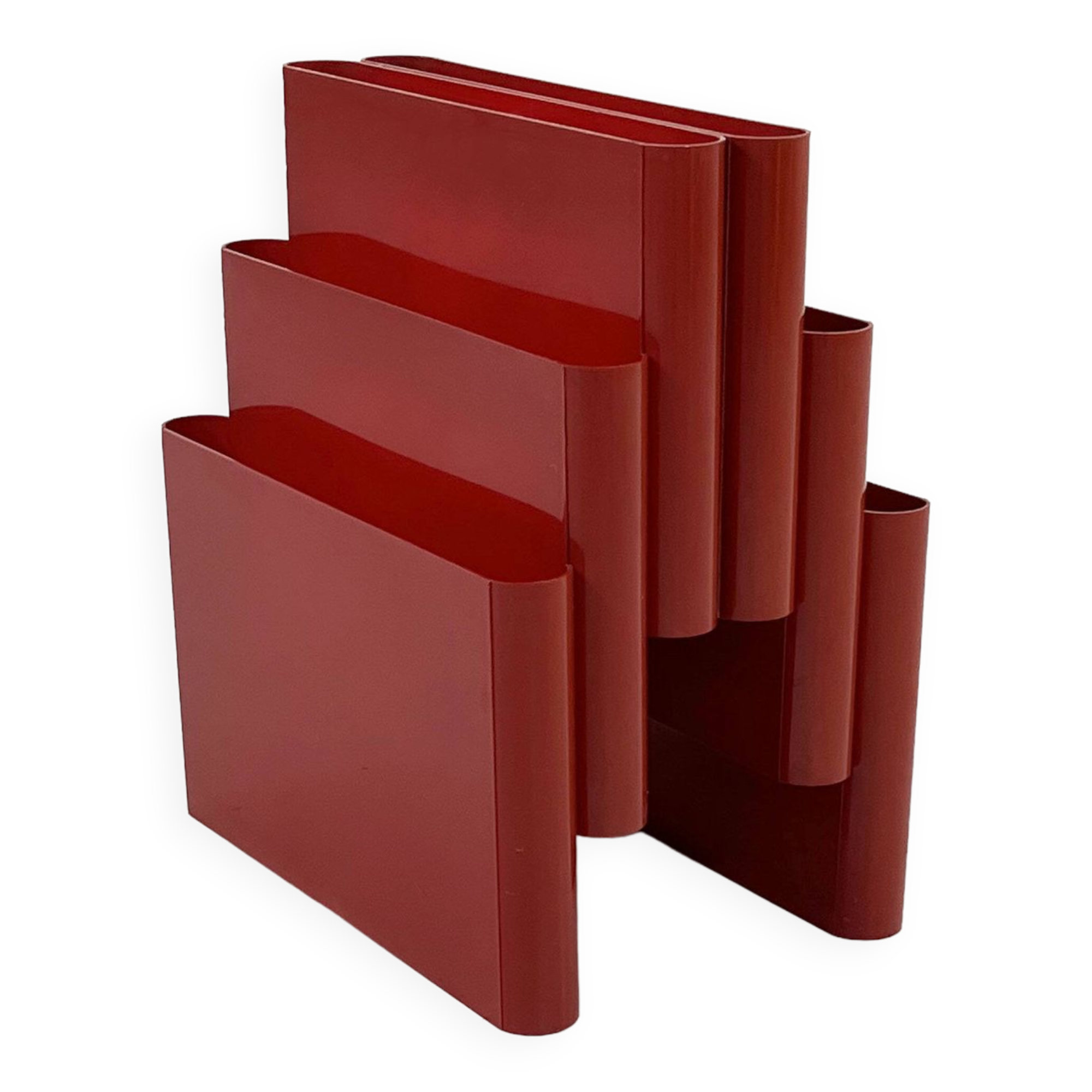 RED MAGAZINE RACK BY GIOTTO STOPPINO FOR KARTELL, 1970