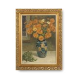 Belgium baroque painting of vase with flowers signed Jos Pas, 1944