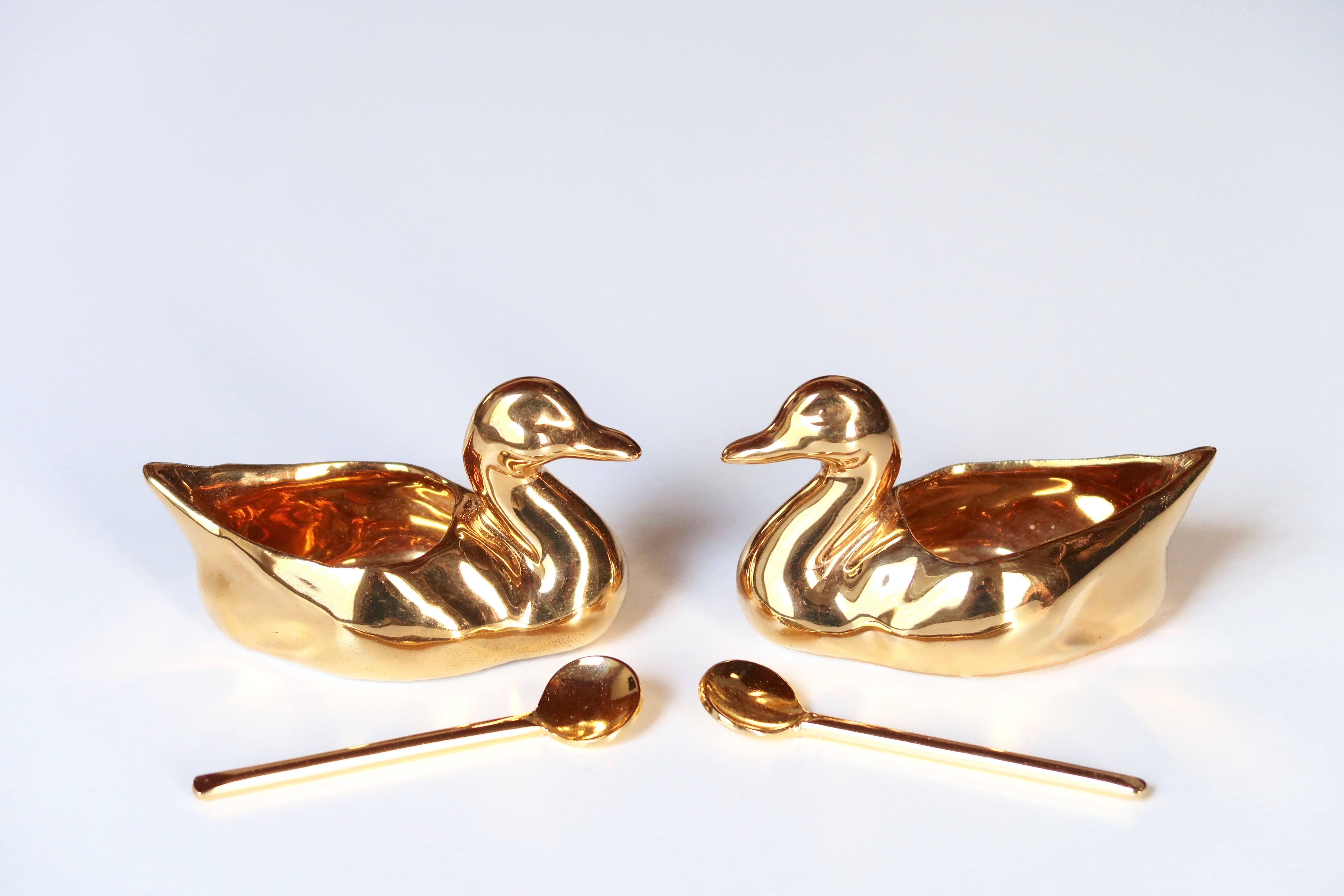 Pair of salt ducks in Limoges porcelain, 50s