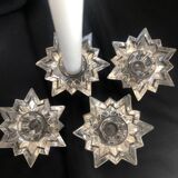 4 molded glass star candle holders