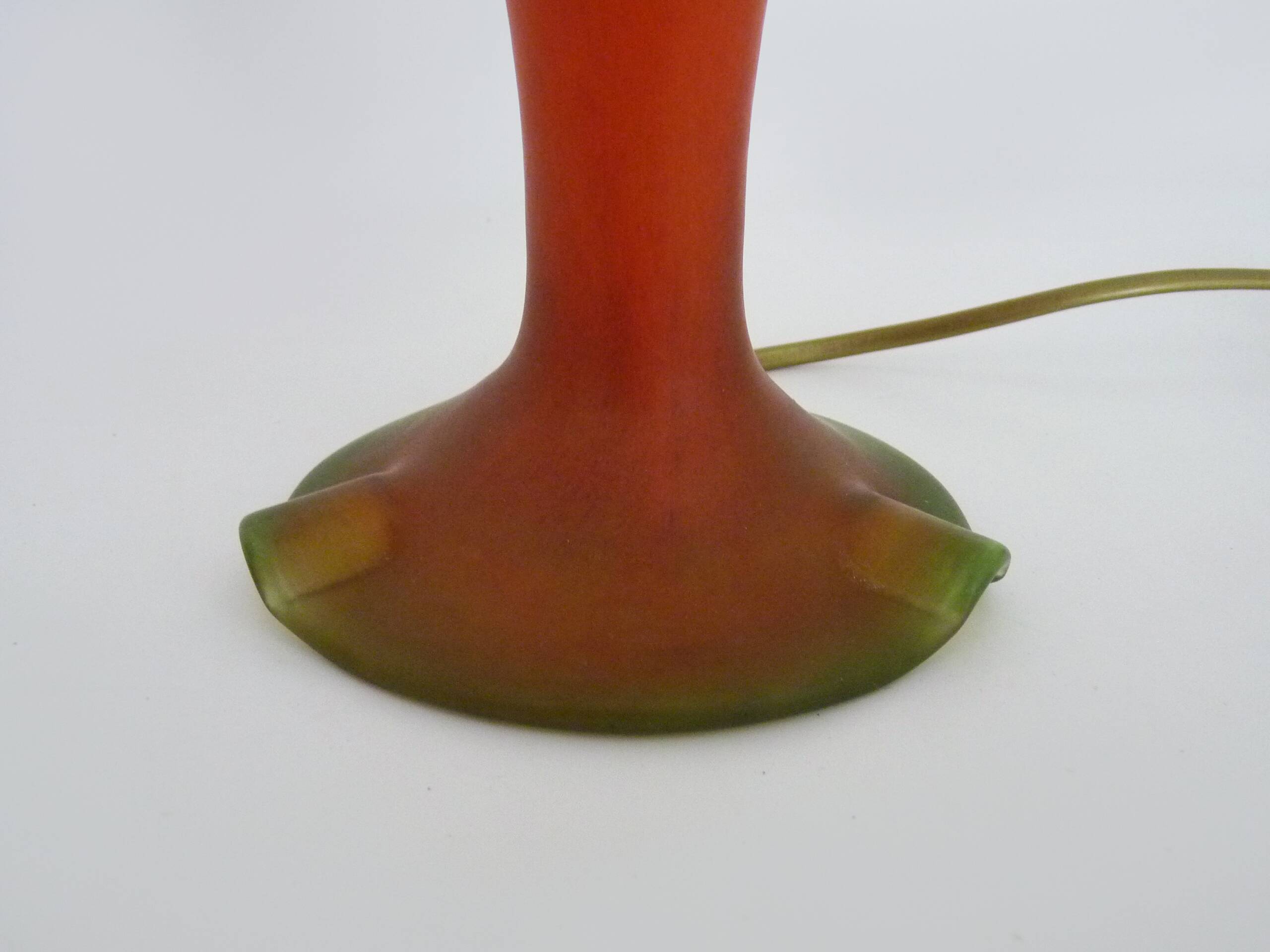 Lampe champignon en pâte de verre marmoréen orange vert. Artistar