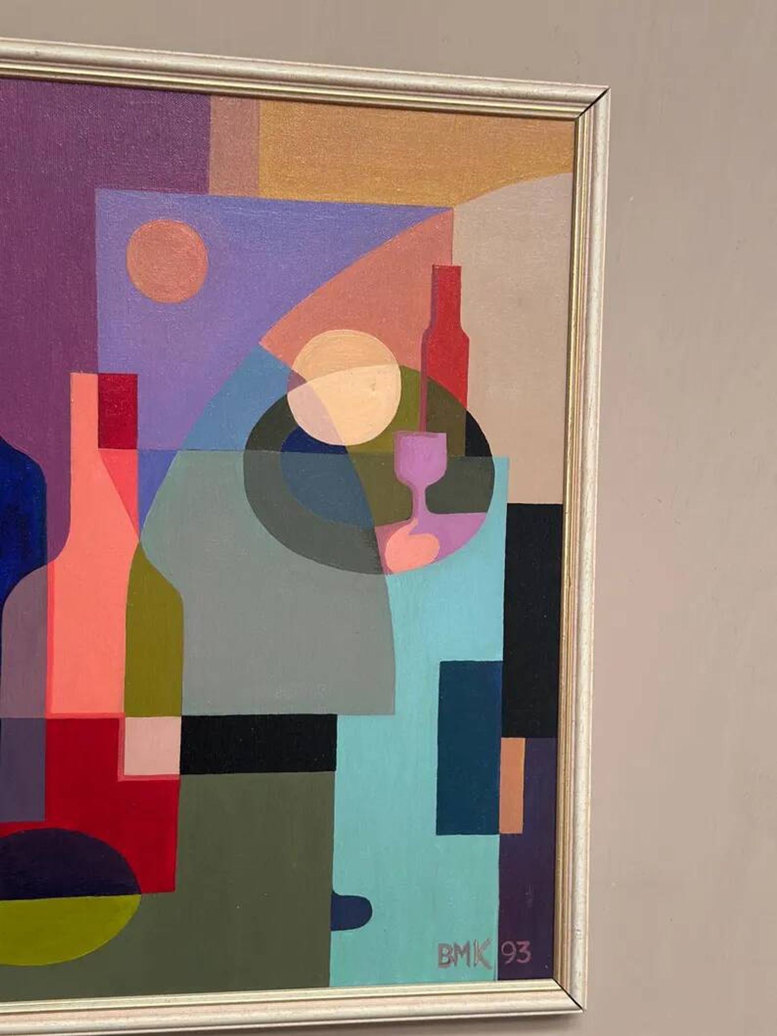 Original Swedish Oil on Canvas – "Abstract Still Life" by BMK (1993) – Signed – Vintage and Framed – 60 × 51 cm