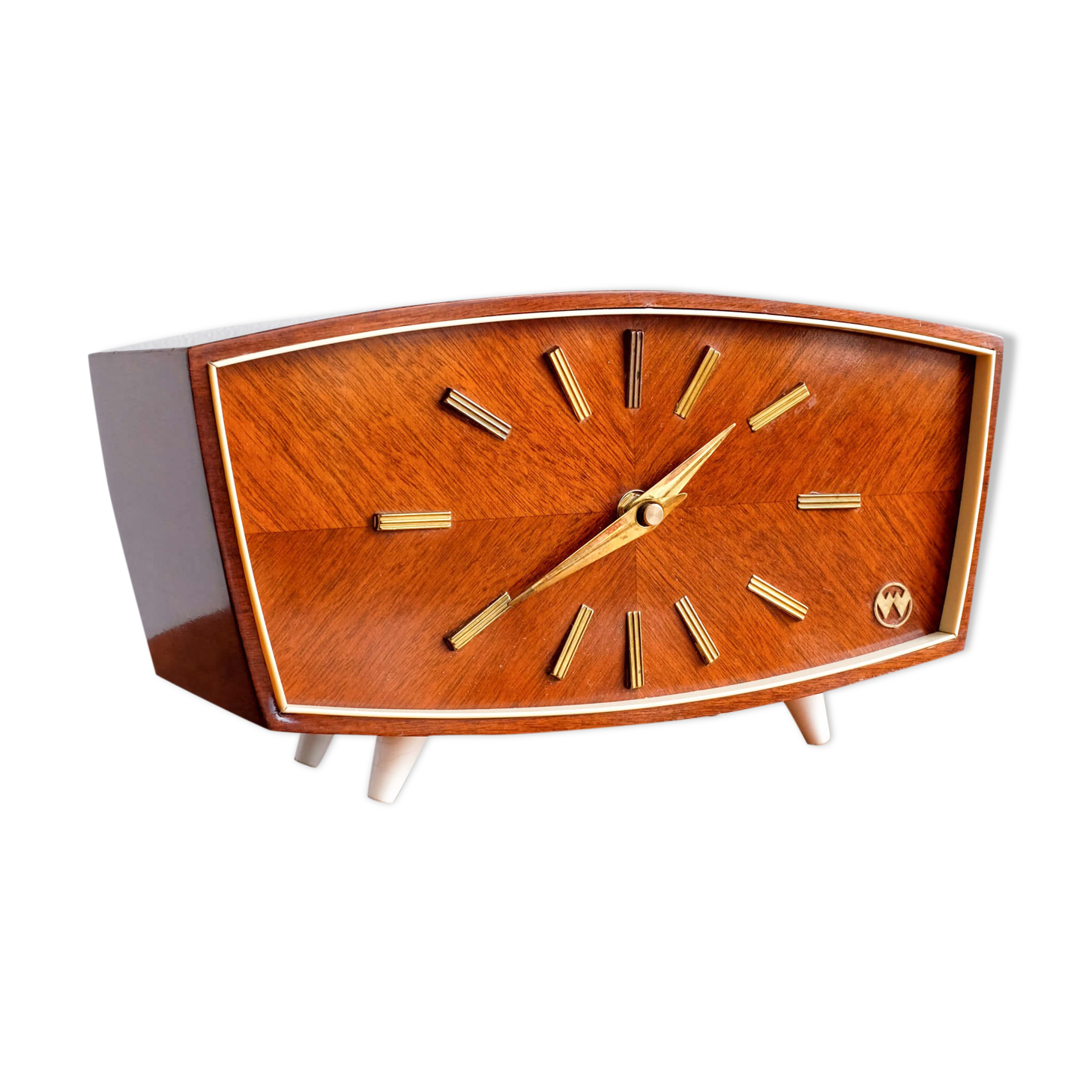 Vintage wooden weimar table clock made by germany, 1960s