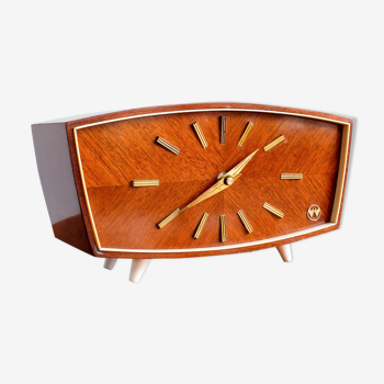 Vintage wooden weimar table clock made by germany, 1960s