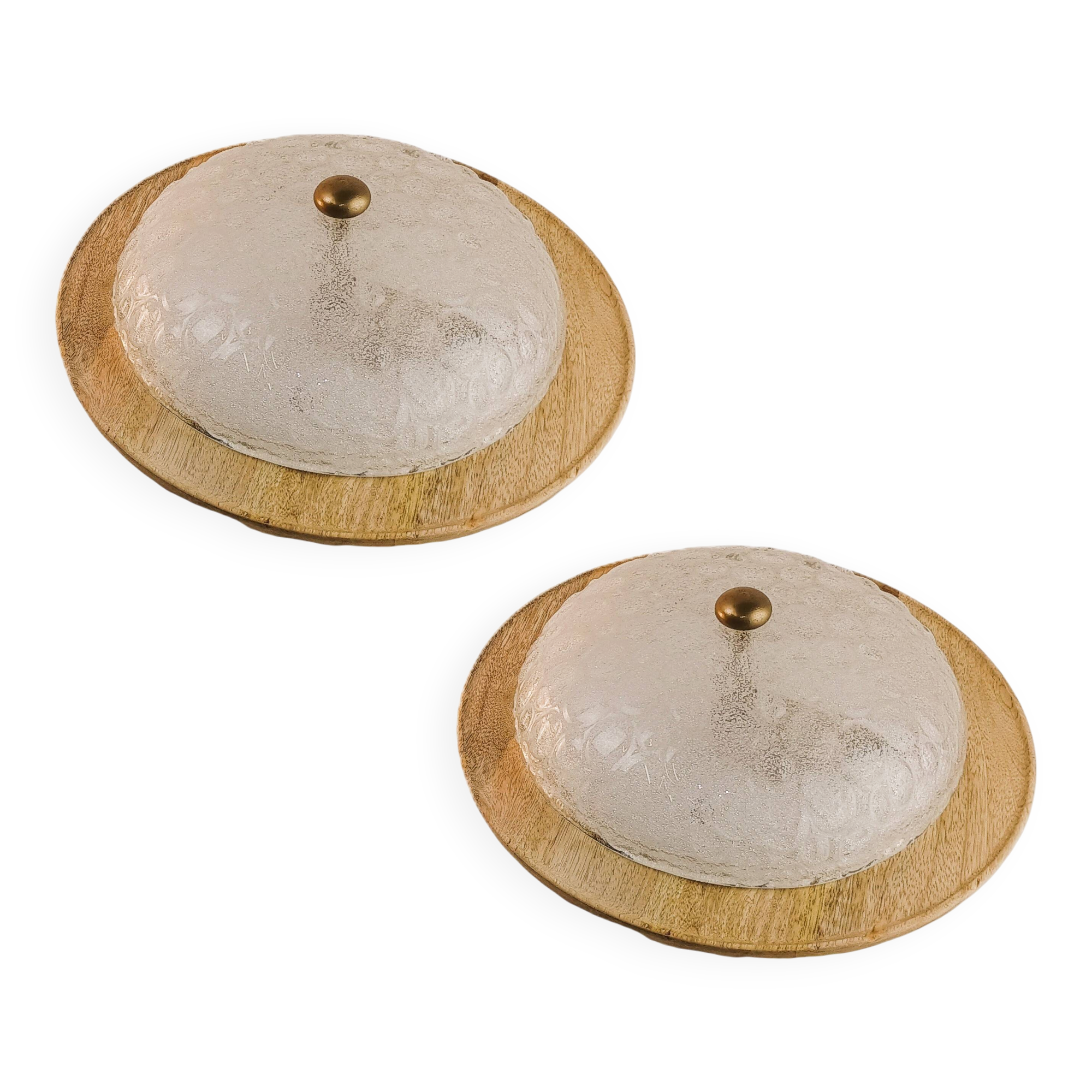 Pair of vintage Murano wall lights with exotic wood shelf.