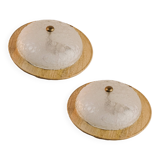 Pair of vintage Murano wall lights with exotic wood shelf.