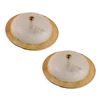 Pair of vintage Murano wall lights with exotic wood shelf.