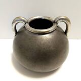 High-Quality Art Deco Burnished Silvered Brass Vase, Italy