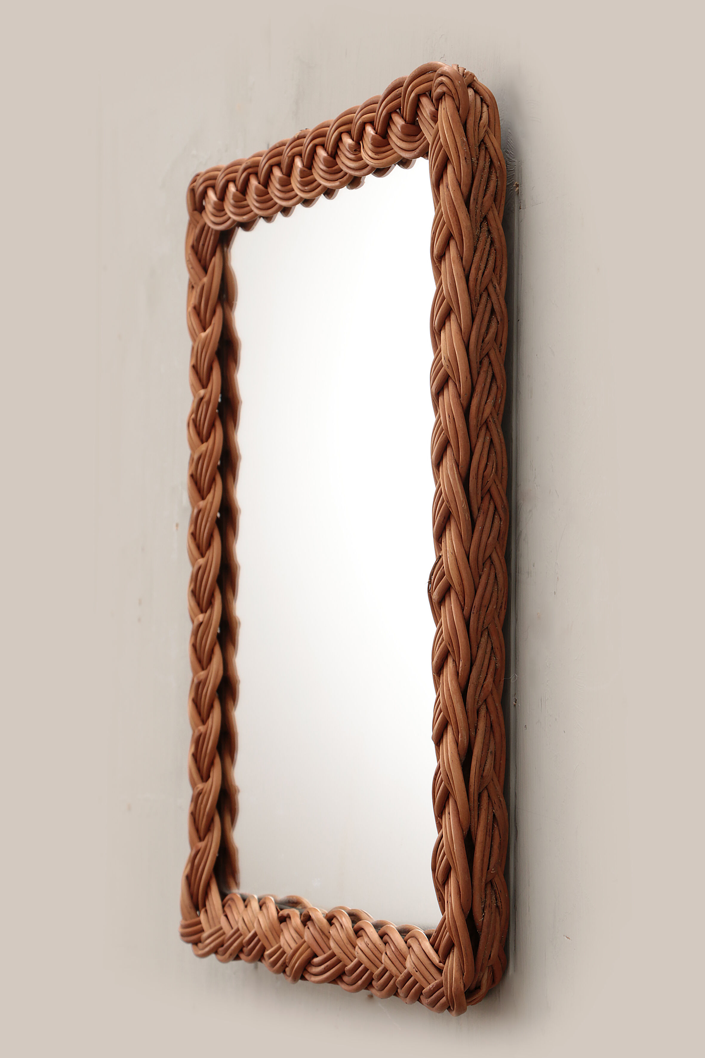 Vintage french wall mirror in rattan, 1960s