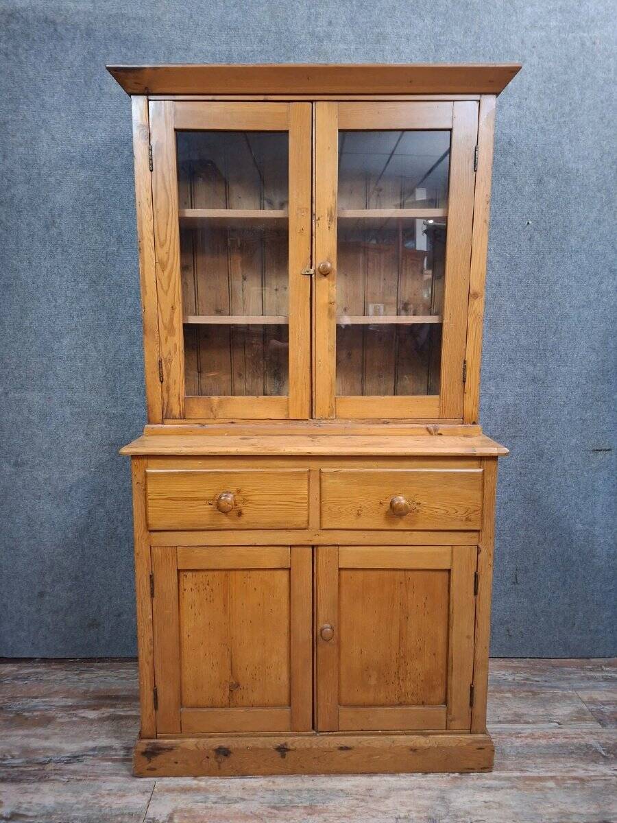 Two-body antique buffet in solid pine – glazed dresser – country style