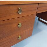 Double-sided executive desk sled legs vintage Scandinavian style in teak from the 60s