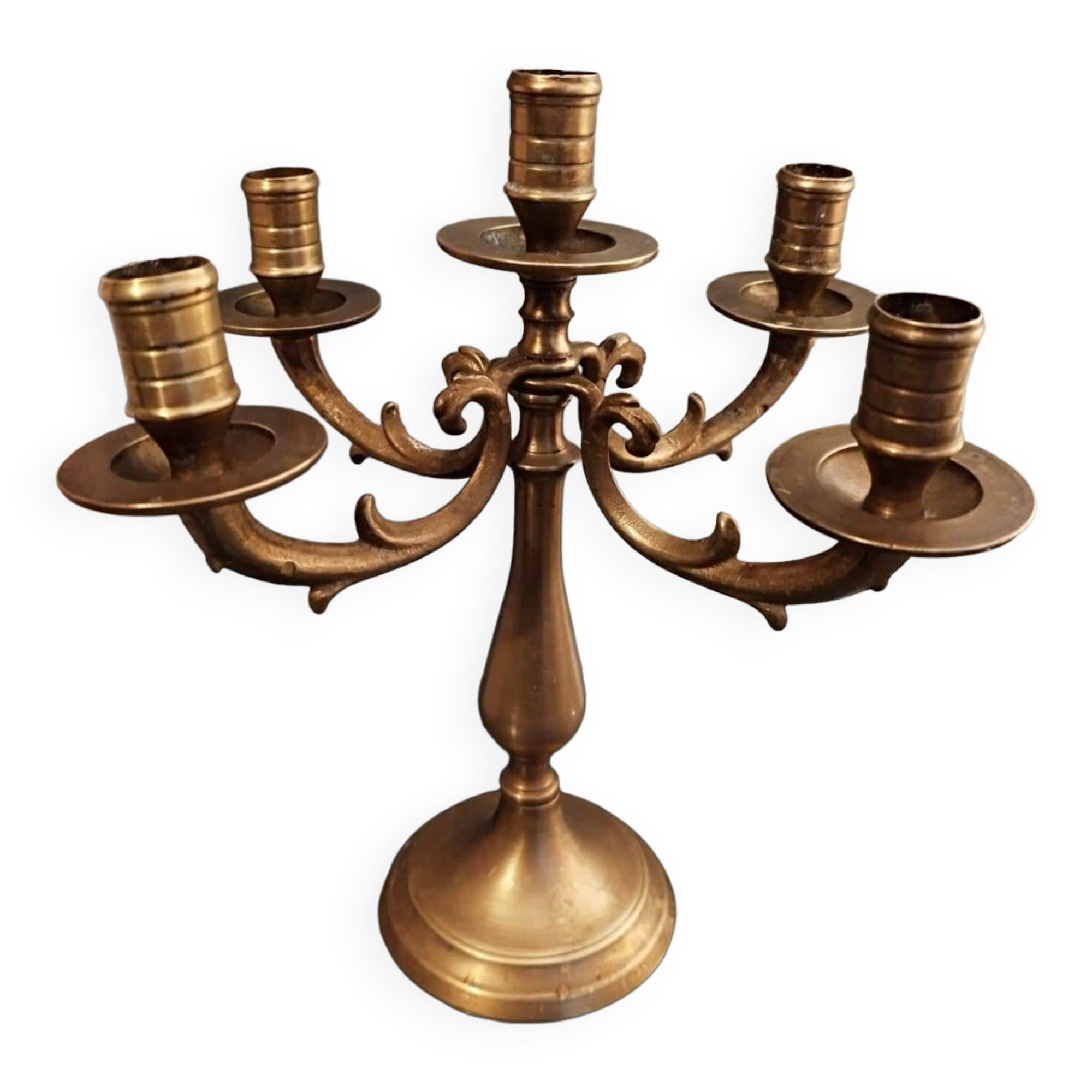 Old candlestick candelabra candle holder in brass with movable arms 5 lights