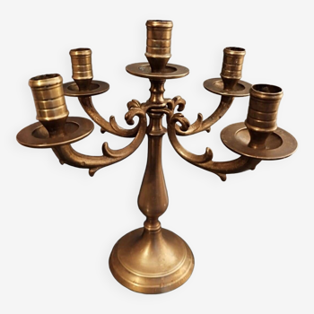 Candélabre chandelier ancien porte bougie bougeoir en laiton à bras mobiles 5 feux