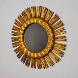 Miroir soleil en bois dorée, mid century, 54cm